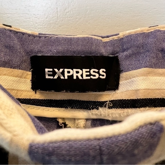 Express Women’s High Rise Blue White Striped Wide Cropped Culottes Pants Size 0 - Picture 3 of 10
